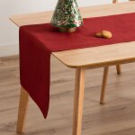 Chemin de table de no�l en coton jacquard rouge 45x135 cm
