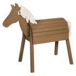 Cheval de jardin en bois lasur teck avec crinire et queue
