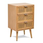 Chiffonnier 3 tiroirs en bois et rotin naturel