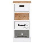 Chiffonnier 4 tiroirs en bois massif, blanc / gris / brun