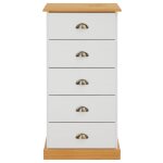 Chiffonnier 5 tiroirs en bois massif, blanc / brun
