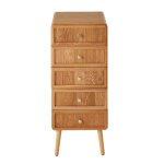 Chiffonnier 5 tiroirs façades lamellées h100 cm - effet bois clair Chiffonnier 5 tiroirs façades lamellées h100 cm - effet bois clair
