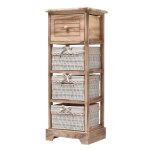 Chiffonnier �troit � 4 tiroirs en bois et osier blanc et brun
