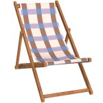 Chilienne pliante en htre lasur et toile imprim carreaux lila