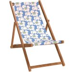 Chilienne pliante en h�tre lasur� et toile imprim� fleurs bleu