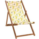 Chilienne pliante en h�tre lasur� et toile imprim� fleurs jaune