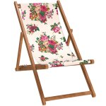 Chilienne pliante en h�tre lasur� et toile imprim� fleuri blanc