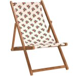 Chilienne pliante en h�tre lasur� et toile imprim� fleuri blanc