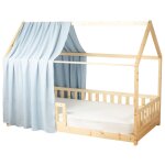 Ciel de lit cabane enfant gaze de coton bleu 130x420 cm