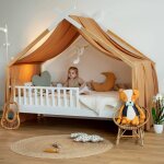 Ciel de lit cabane enfant gaze de coton camel 420x130 cm