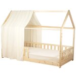 Ciel de lit cabane enfant gaze de coton cru 130x420 cm