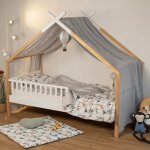 Ciel de lit cabane enfant en gaze de coton gris clair 420 x 140 cm