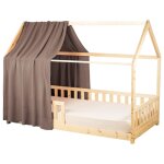 Ciel de lit cabane enfant gaze de coton marron 130x420 cm