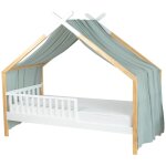Ciel de lit cabane enfant gaze de coton vert de gris 420x130 cm
