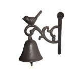 Cloche de jardin de porte ancienne oiseau fonte marron 14x17cm