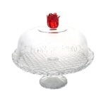 Cloche sur pied rose en verre 30 cm transparent