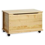 Coffre 4 roulettes en bois massif, coloris naturel