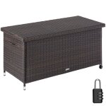 Coffre de jardin rangement pour coussins tressage en rotin marron