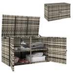 Coffre de jardin en rsine tresse 350 l  2 niveaux gris mlang