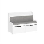Coffre à jouets pour enfants effet bois blanc coussin en gris Coffre à jouets pour enfants effet bois blanc coussin en gris