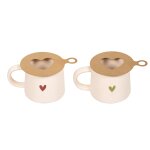 Coffret de 2 mugs 35 cl avec 1 pochoir beiges en porcelaine