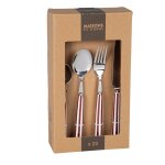 Coffret 24 couverts en inox et cramique blanche et bordeaux