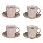Coffret de 4 tasses  caf avec sous tasses gris en porcelaine