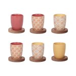 Coffret de 6 tasses et sous tasses multicolores en grs
