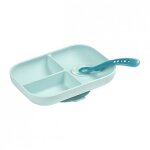 Coffret assiette  compartiments et cuillre bleu