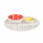 Coffret assiette et coupelles (x2) en céramique blanche, verte, rouge et jaune Coffret assiette et coupelles (x2) en céramique blanche, verte, rouge et jaune