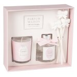 Coffret bougie parfum�e 50g et diffuseur de parfum c?ur de fleur 30 ml