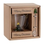 Coffret mug en verre transparent motif sapin et cuillre