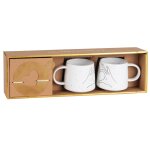 Coffret mugs (x2) en c�ramique blanche pochoir c?ur en m�tal dor�