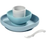 Coffret repas en silicone bleu jungle (4 pièces) Coffret repas en silicone bleu jungle (4 pièces)