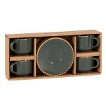 Coffret tasses et soucoupes (x4) en c�ramique verte et perles dor�es