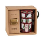 Coffret tisani�re en c�ramique imprim� maison de no�l multicolore et boule � th� maison en inox