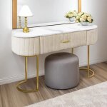 Coiffeuse 1 tiroir velours beige