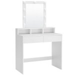 Coiffeuse 2 tiroirs 80 x 40 x 145 cm effet bois blanc Coiffeuse 2 tiroirs 80 x 40 x 145 cm effet bois blanc