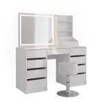 Coiffeuse 4 parties blanc / blanc brillant 128. 2x76cm