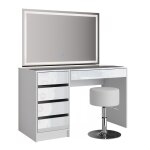 Coiffeuse, blanche 120 x 75cm avec miroir led et tabouret Coiffeuse, blanche 120 x 75cm avec miroir led et tabouret