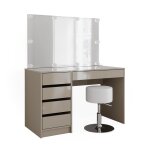 Coiffeuse avec éclairage led et tabouret, grège 120 x 75cm Coiffeuse avec éclairage led et tabouret, grège 120 x 75cm
