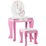 Coiffeuse enfant fille tabouret et miroir amovible rose 49x34x89, 5cm