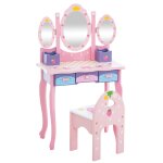 Coiffeuse pour enfant avec tabouret en bois rose