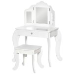 Coiffeuse enfant tabouret miroir triptyque et tiroir coulissant blanc