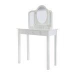 Coiffeuse enfant avec tabouret de rangement en bois blanc Coiffeuse enfant avec tabouret de rangement en bois blanc
