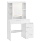 Coiffeuse avec grand miroir compartiments ouverts blanc nuage Coiffeuse avec grand miroir compartiments ouverts blanc nuage