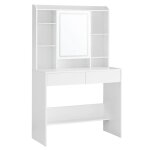 Coiffeuse avec miroir étagère de rangement 2 tiroirs blanc Coiffeuse avec miroir étagère de rangement 2 tiroirs blanc