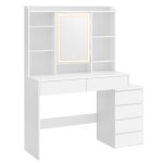 Coiffeuse avec miroir étagère de rangement 2 tiroirs blanc Coiffeuse avec miroir étagère de rangement 2 tiroirs blanc