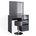 Coiffeuse avec miroir led et tabouret, anthracite 90 x 75cm