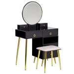 Coiffeuse avec miroir et tabouret led noir Coiffeuse avec miroir et tabouret led noir